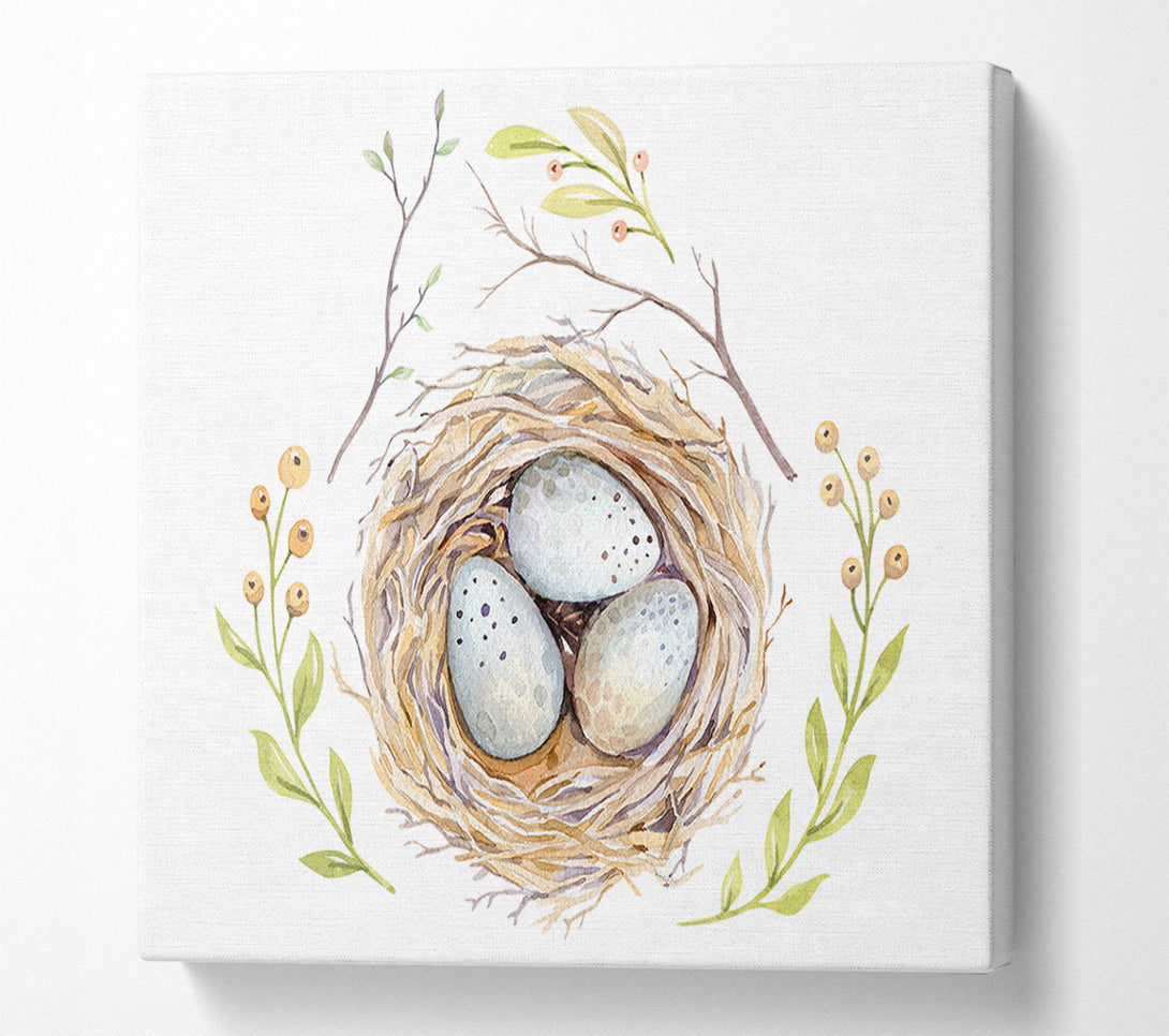  A Canvas Print of Three Eggs In A Nest Canvas Print
