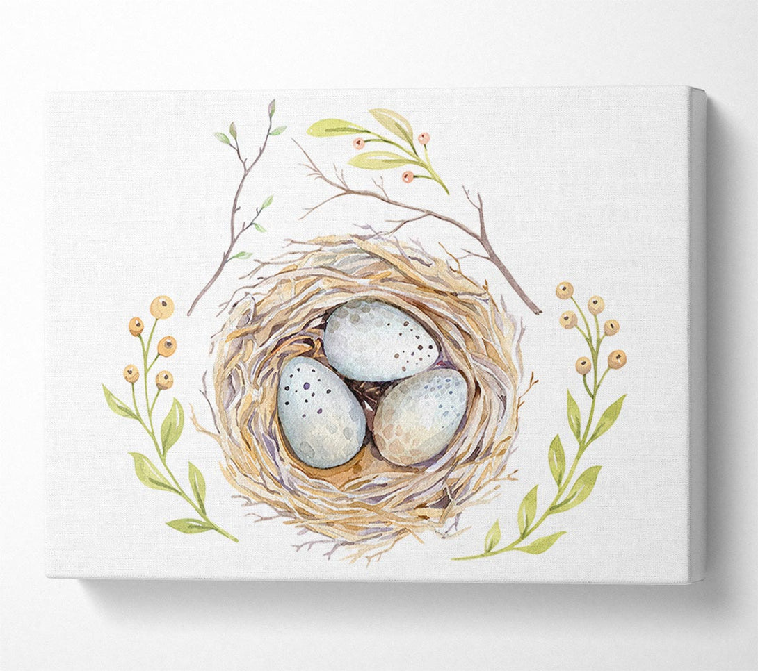  A Canvas Print of Three Eggs In A Nest Canvas Print