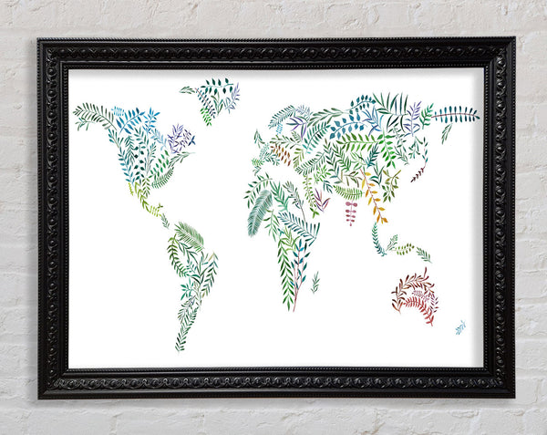 Leafy World Map Framed Print