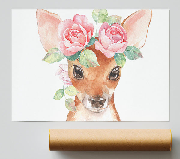 Water Colour Floral Deer Giclee Print