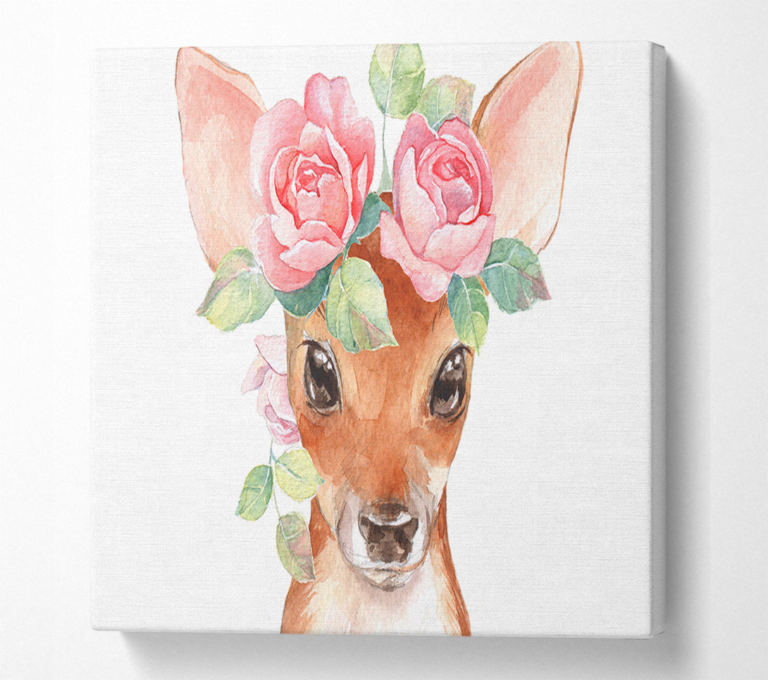  A Canvas Print of Water Colour Floral Deer Canvas Wall Art