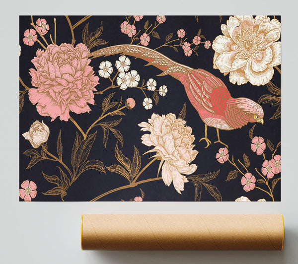 Pheasant And Flowers Giclee Print