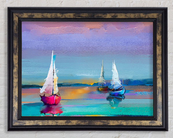 Turquoise Watercolour Boats Framed Print