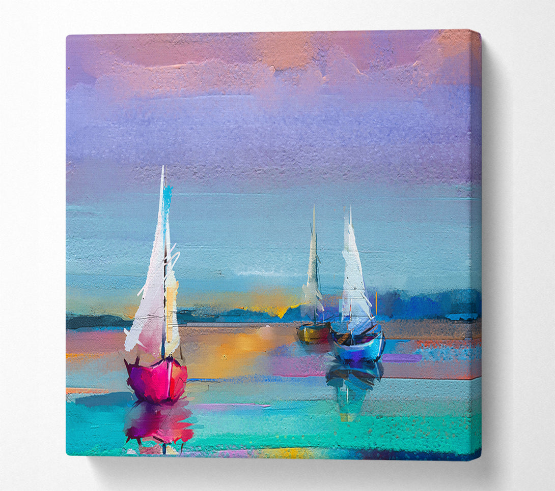  A Canvas Print of Turquoise Watercolour Boats Canvas Art