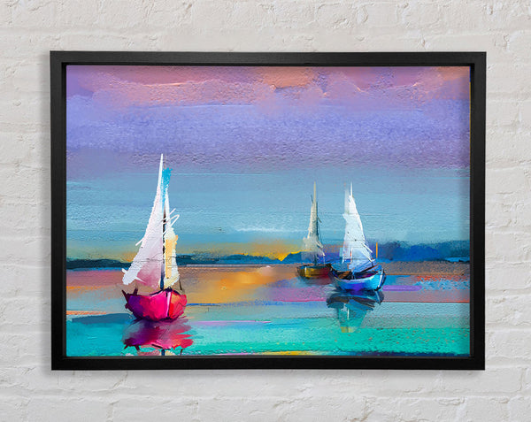 Turquoise Watercolour Boats Framed Print
