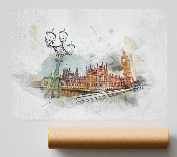 Watercolour Streets Of Parliament Giclee Print