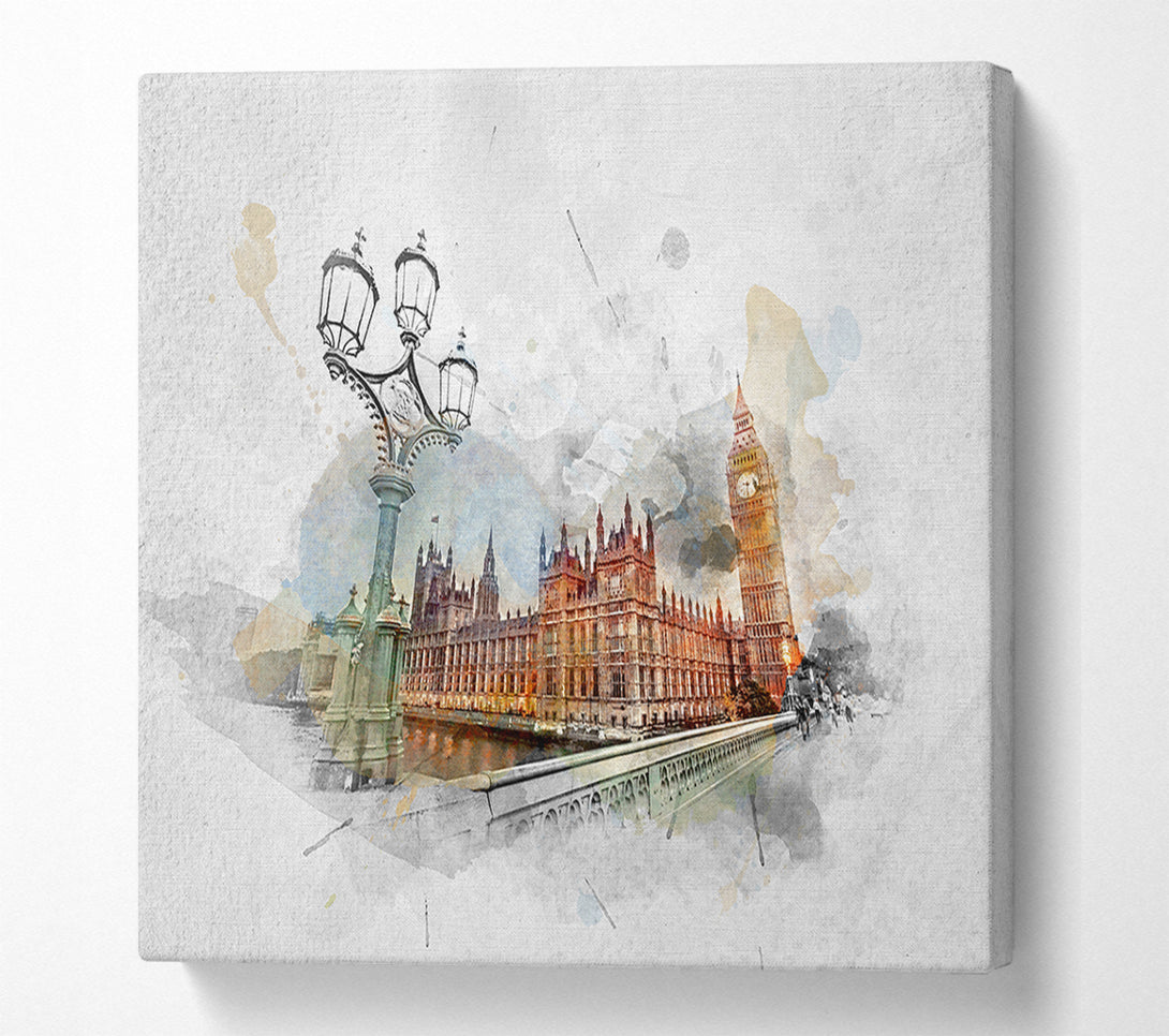  A Canvas Print of Watercolour Streets Of Parliament Canvas Wall Art