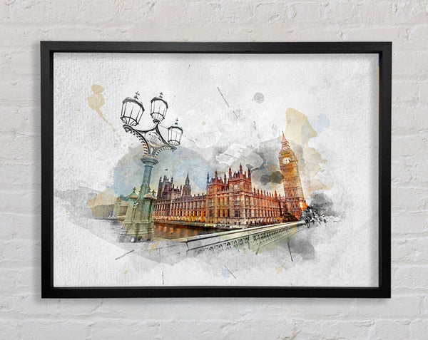 Watercolour Streets Of Parliament Framed Print