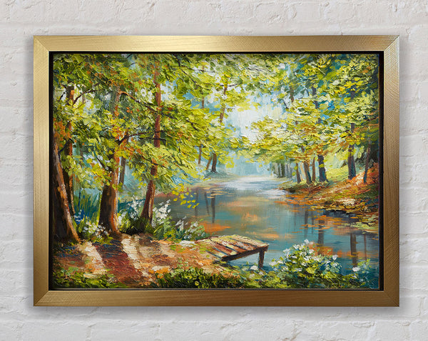 Footbridge Into The Woods Lake Framed Print