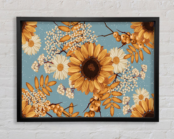 Sunflowers On Blue Framed Print