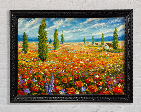 Field Of Trees And Flowers Framed Print