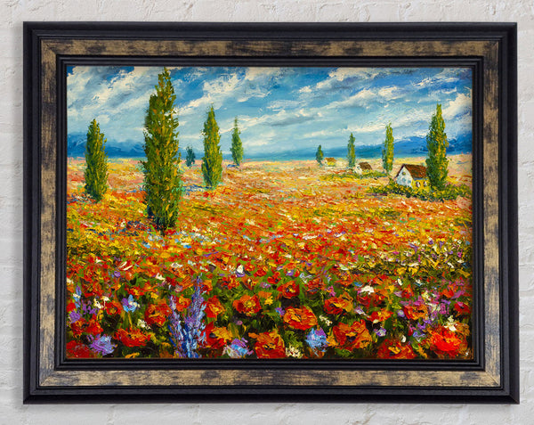 Field Of Trees And Flowers Framed Print