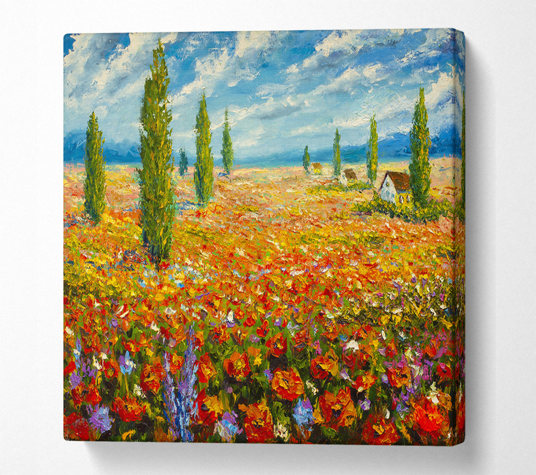 A Canvas Print of Field Of Trees And Flowers Canvas Art