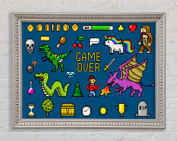 Game Over 8 Bit Framed Print