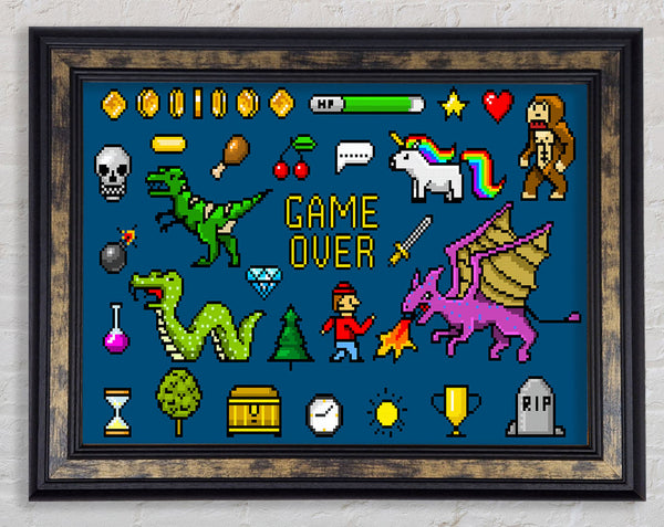 Game Over 8 Bit Framed Print