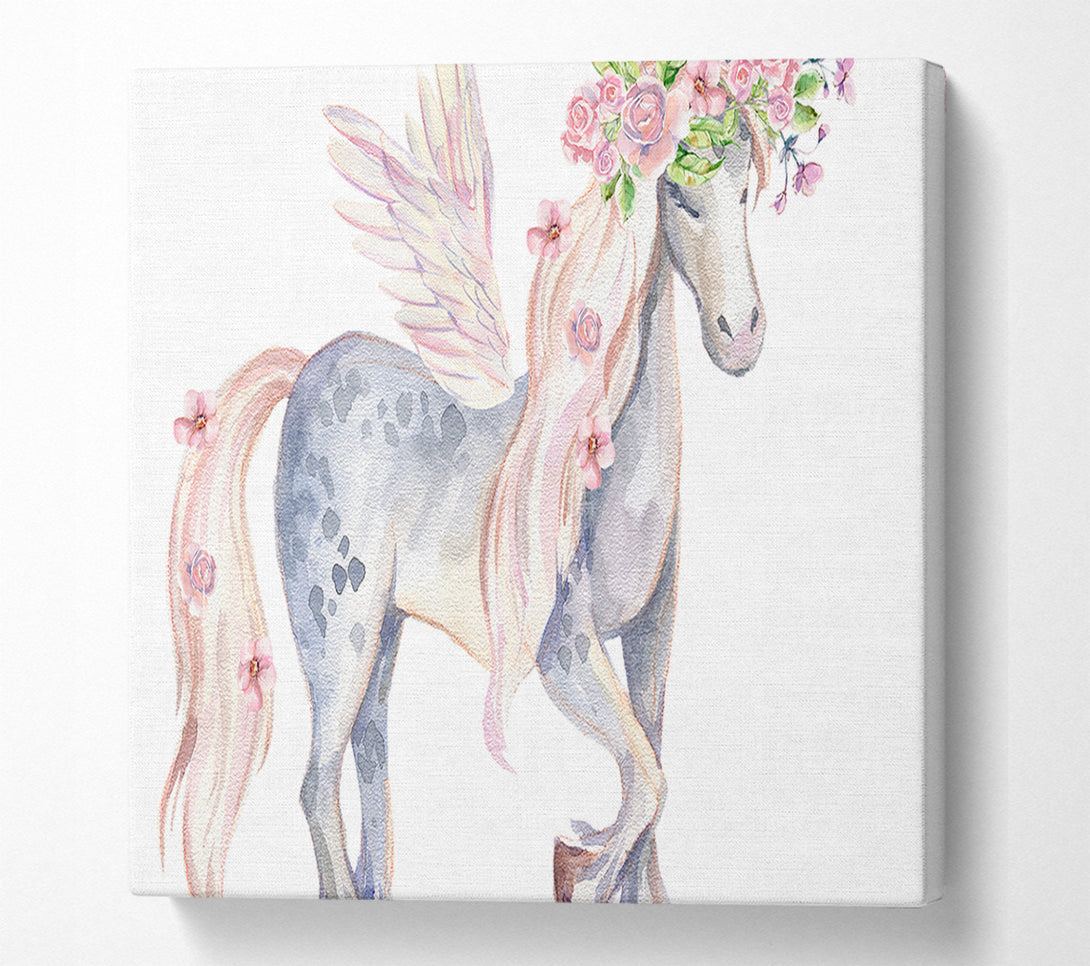  A Canvas Print of Unicorn Head Flowers Canvas Wall Art