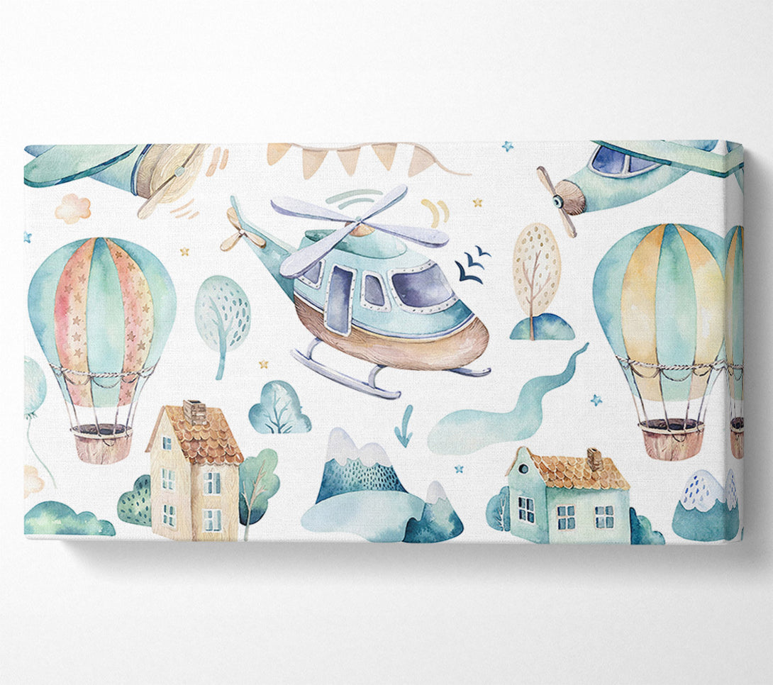  A Canvas Print of Watercolour Helicopter Canvas Wall Art