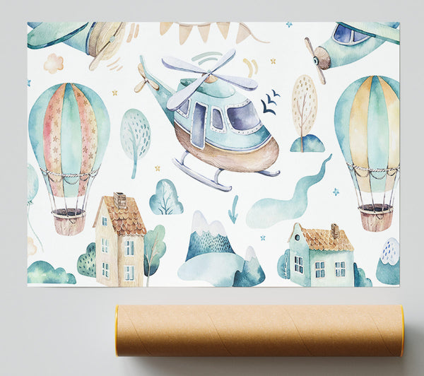 Watercolour Helicopter Print