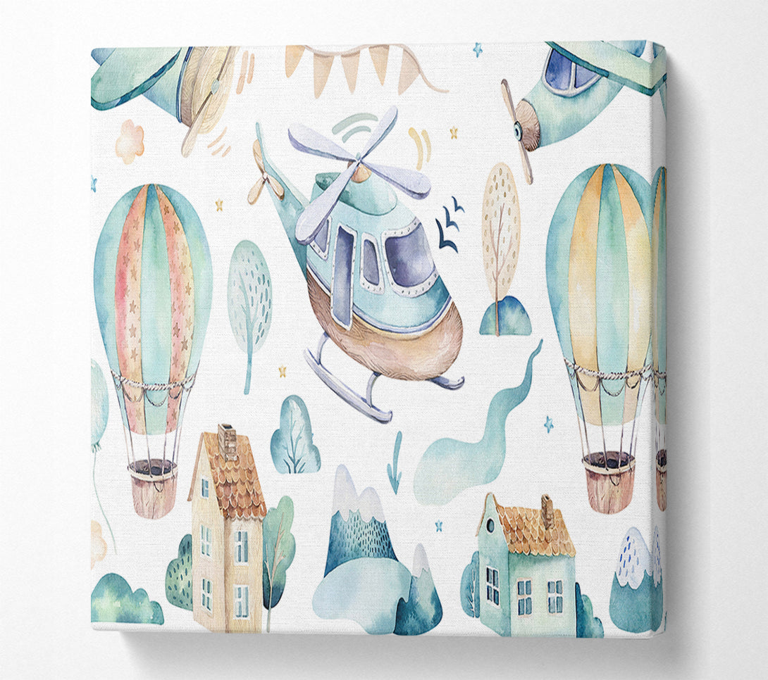  A Canvas Print of Watercolour Helicopter Canvas Wall Art