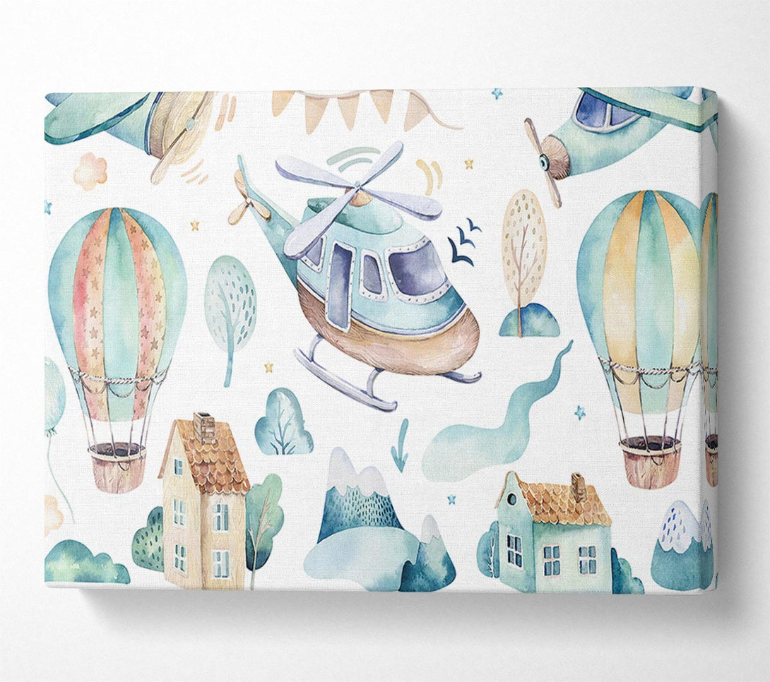 A Canvas Print of Watercolour Helicopter Canvas Wall Art