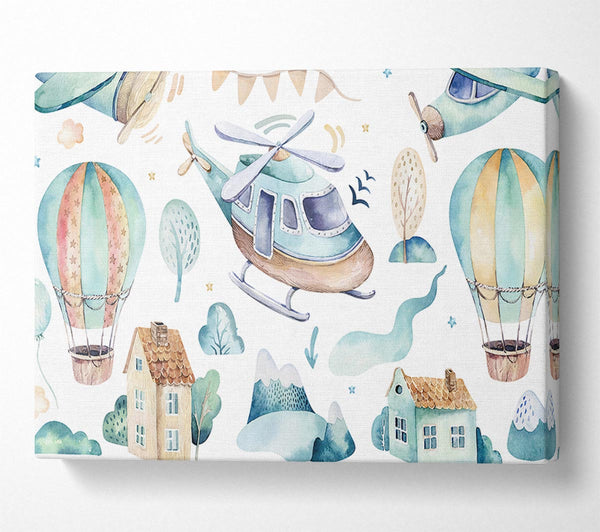  A Canvas Print of Watercolour Helicopter Canvas Wall Art