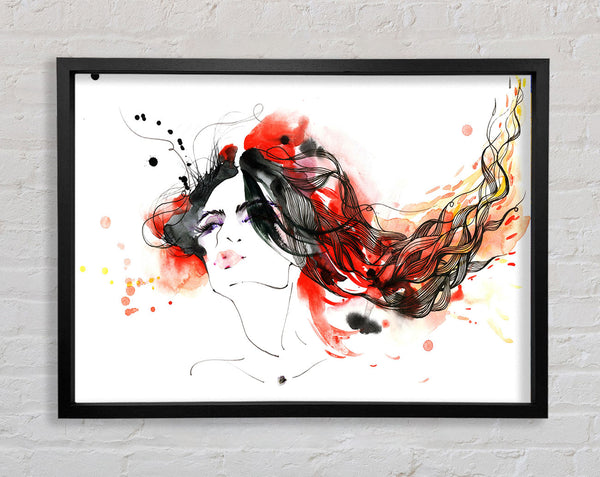 Woman In Ink And Red Framed Print