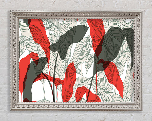 Leaves Of Red And Grey Framed Print