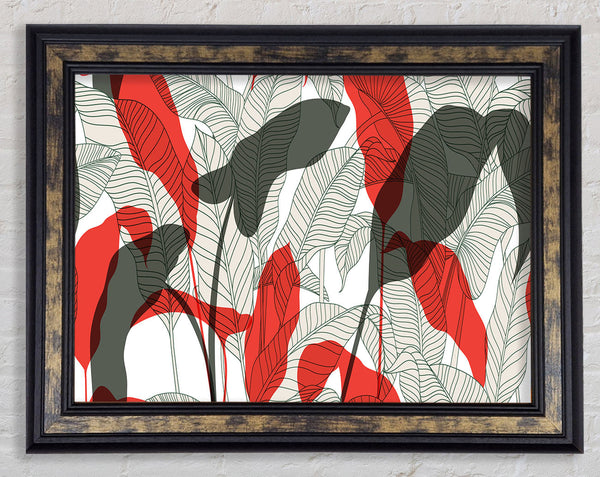 Leaves Of Red And Grey Framed Print