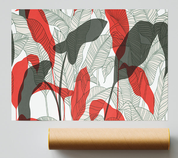 Leaves Of Red And Grey Giclee Print
