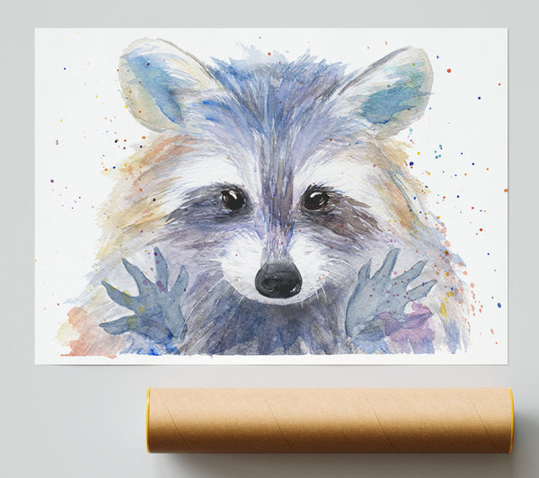 Watercolour Raccoon Poster