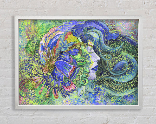 Green Pattern Woman Framed Print