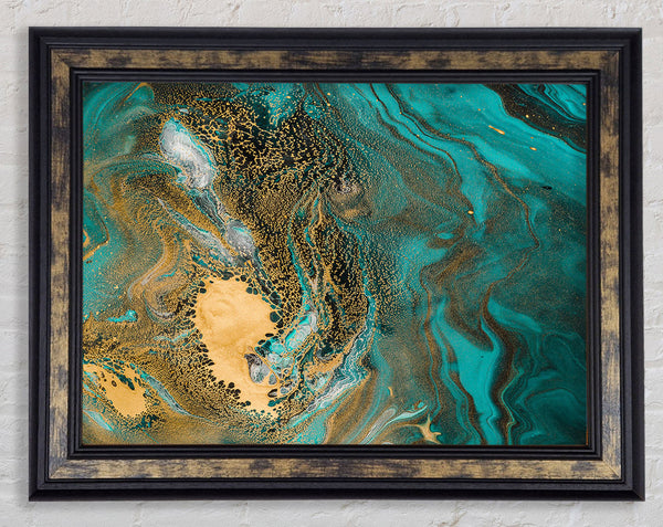 Turquoise And Teal Oil Flow Framed Print