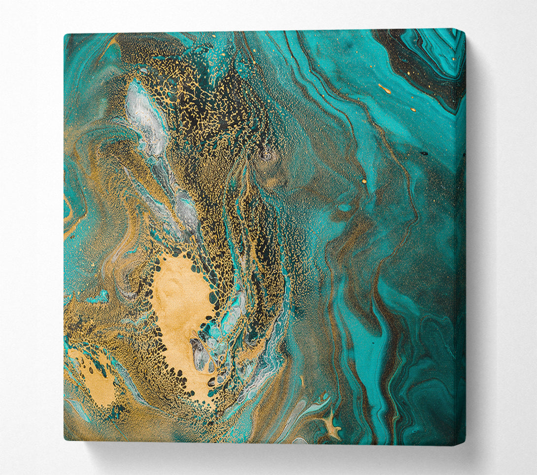  A Canvas Print of Turquoise And Teal Oil Flow Canvas Wall Art
