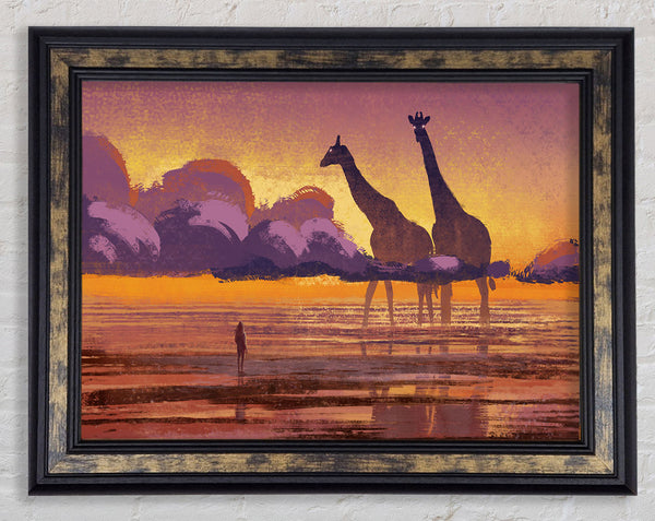 Giant Giraffes In The Distance Framed Print