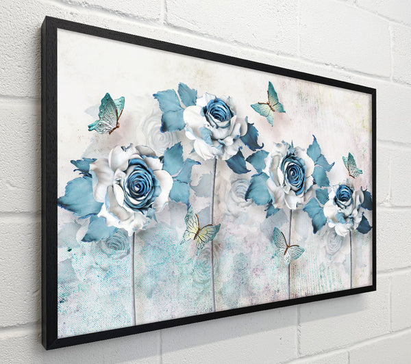 Teal Roses And Butterflies