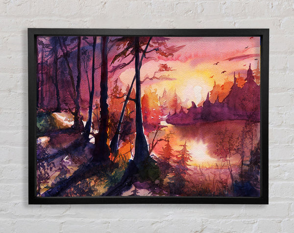 Vibrant Orange Sun In The Forest Framed Print