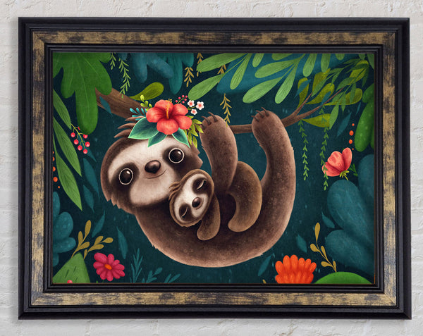 Sloth And Baby Framed Print
