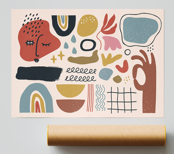 Mid Century Shapes And Faces Print