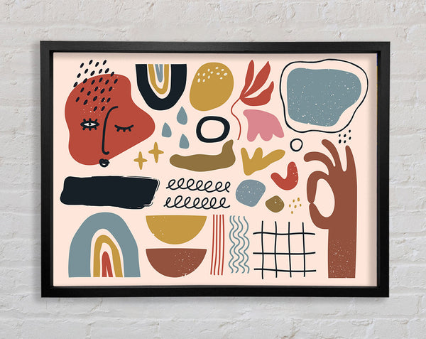 Mid Century Shapes And Faces Framed Print