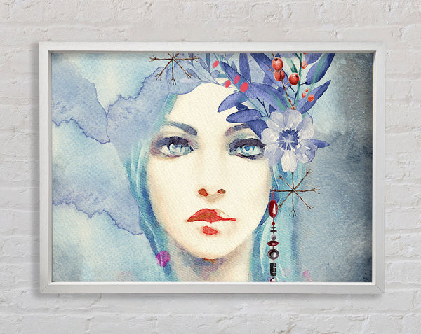 Blue Face Woman Watercolour Framed Print