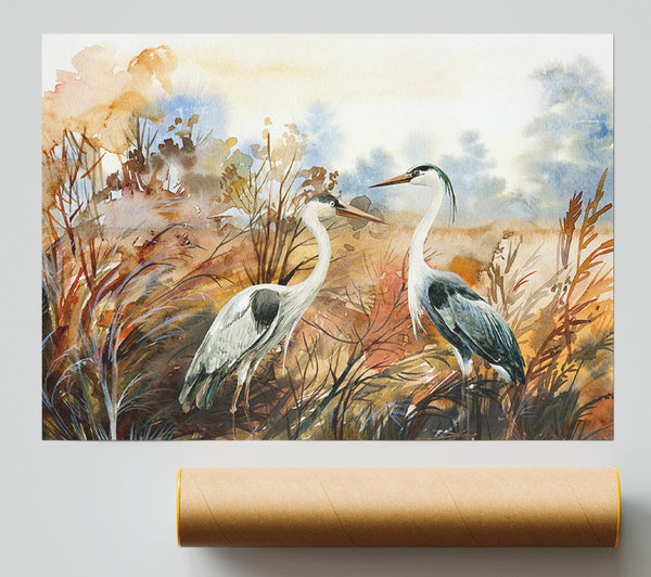 Herons In The Pond Print
