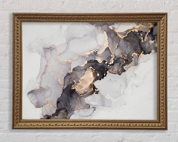 Grey And Gold Marble Framed Print