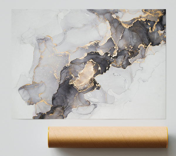 Grey And Gold Marble Print