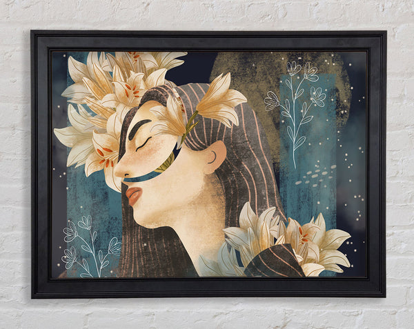 Cream Flowers Woman Framed Print