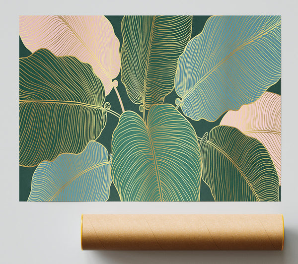 Palm Leaf Gold Lines Giclee Print