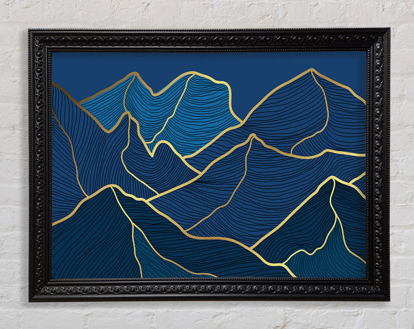 Gold Mountains On Blue Framed Print