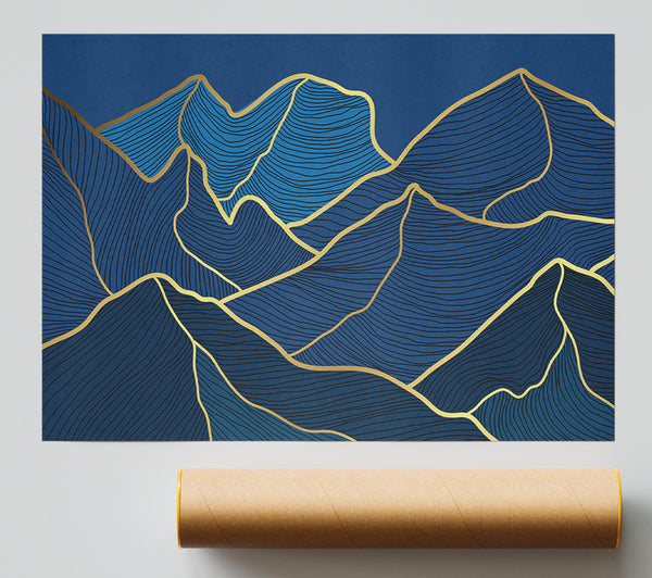 Gold Mountains On Blue Print