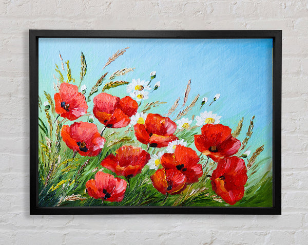 Poppies Under The Blue Sky Dream Framed Print
