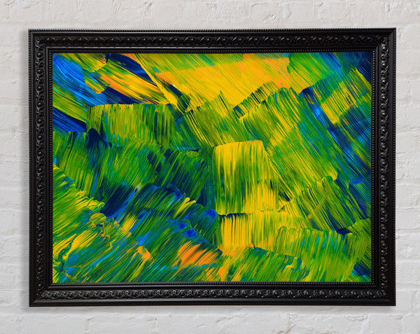 Green On Yellow Flat Brush Trokes Framed Print