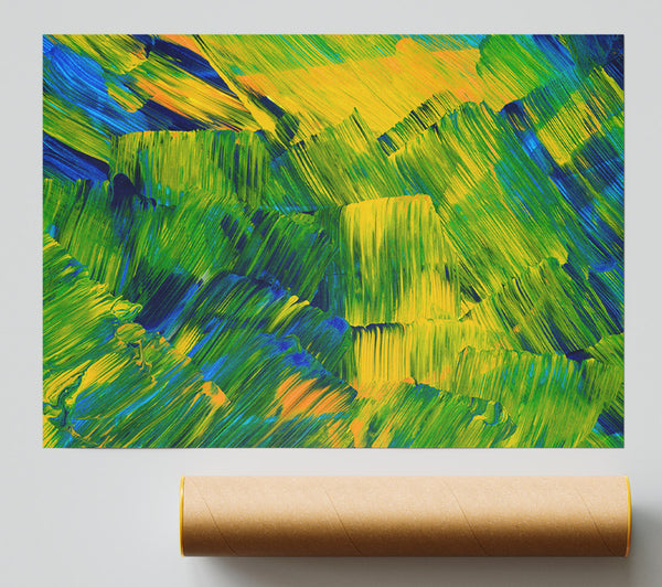 Green On Yellow Flat Brush Trokes Giclee Print